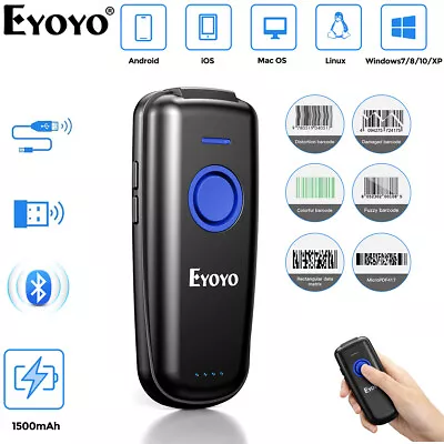 Eyoyo 2D Wireless Bluetooth Barcode Scanner 1D QR Code Reader For Android IOS PC • $51.63