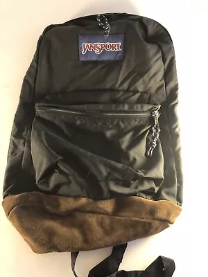 JanSport Backpack Vintage Black 19   Suede Leather Bottom • $32.99