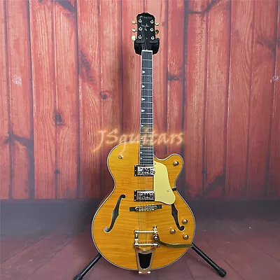 Electric Guitar Yellow Flame Maple Top Hollow Body 6 String Maple Body Fast Ship • $306.90