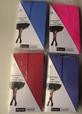Sale Price Stiletto Heel & Seam Sheer Tights One Size Pink Blue Red & Purple • £2.75