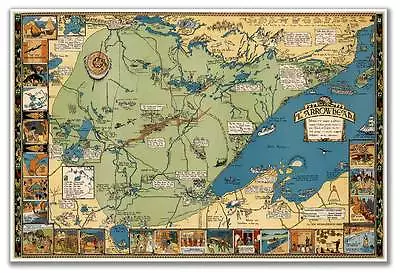 Big MINNESOTA State Arrowhead Travel MAP Art Print Poster USA Circa 1935 24x36 • $24.97