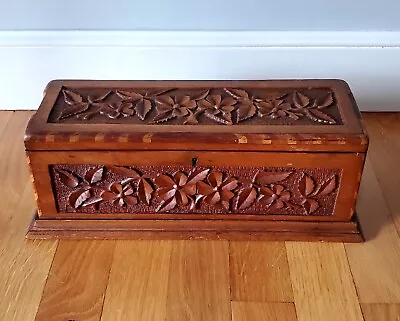 Hand Carved  Hinged  Wooden Jewelry Or Trinket Box. Deer Feeding Fawn.  5  By 7  • $47.50