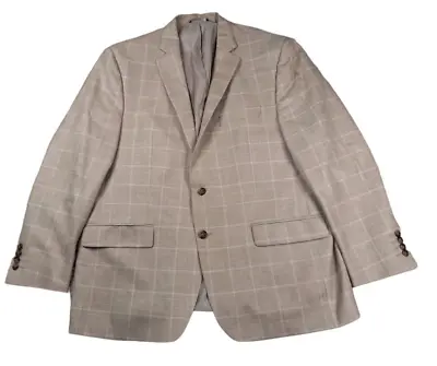 Ralph By Ralph Lauren Blazer Jacket Mens 46R Wool Silk Linen Blend Cream Check • $22.50