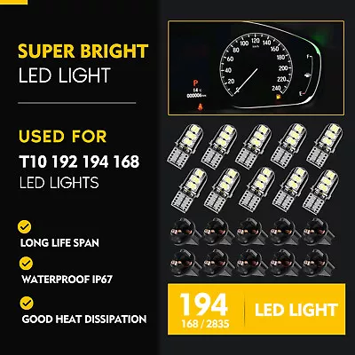 10x T10 White Error Free LED Bulbs Instrument Gauge Cluster Dash Light W/ Socket • $8.71