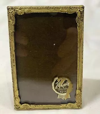 Vtg Ornate Etched 24 Karat Gold Plated 2-3/8x3-5/8 Photo Picture Frame Art Decor • $19.99
