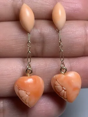 Vintage Carved Pink Angel Skin Coral Earrings Estate Lot #3 Jewelry • $170