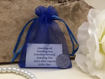 £2.99 • Buy Bride's Silver Sixpence Gift - Something Old, Something Blue Lucky Wedding Charm