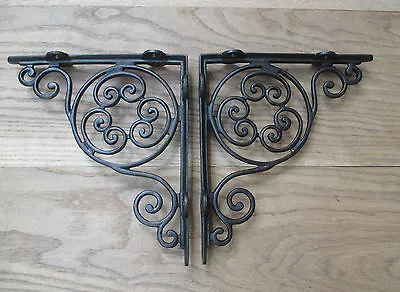 PAIR Of Cast Iron Vintage Jubilee Fancy Wall Mounted Shelf Support Brackets • £21.95