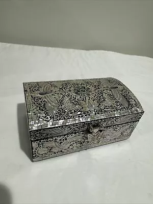 Black Lacquerware Inlaid Abalone Mother Of Pearl Card BOX Cranes Birds Butterfly • $89.99