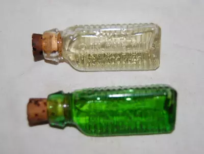 2  Miniature Green + Clear Ribbed Glass 3 In 1 Oil Bottle Sample • $24.99