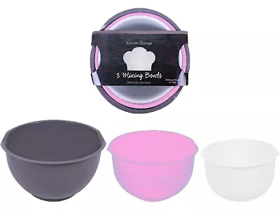 Mixing Bowl Set Of 3 Non-Slip Baking Cooking Bowl Plastic Large Mixing Bowls • £9.99