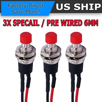 3 Pack Mini Push Button Pre-Wired Momentary N/O OFF-ON Switch Plug 12V 5AMP SPST • $6.45