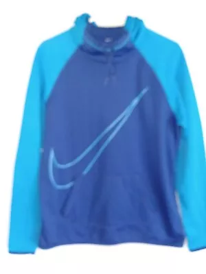 Nike Dri-Fit Swoosh Graphic Pullover Funnel Neck Hoodie Men Size L Blue Athletic • $19.99