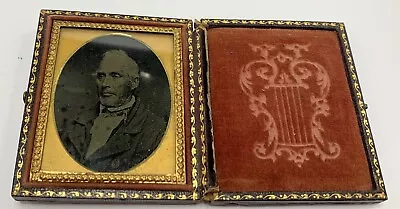 Antique Daguerreotype Wood & Embossed Leather Case - Important Looking Gentleman • $100