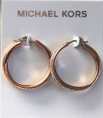 MICHAEL KORS Brilliance Rose Gold-Tone Pave Crossover Hoop Earrings NWT • $79.99