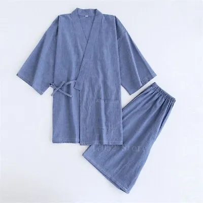 Japanese Kimono Cotton Pajamas Samurai Costume Bathrobe Yukata Set Sleepwear • $51.53
