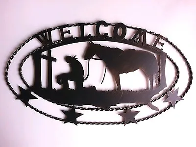 PRAYING COWBOY WELCOME METAL WALL DECOR SIGN WESTERN HOME DECOR NEW 19  X 11   • $24.95