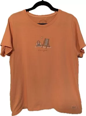 Life Is Good Women’s Orange Relaxed Fit Sz L Adirondack Chair Beach Tee T Shirt • £7.91