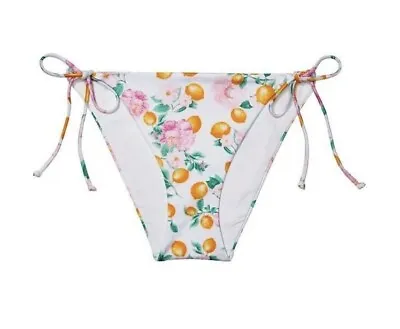 Victorias Secret Swim Bikini Bottom White W/ Floral & Lemon Side Tie Small (S) • $16.99