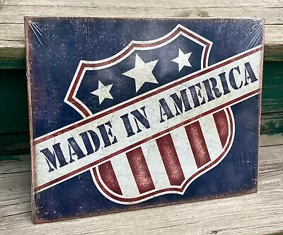 Made In America TIN SIGN Metal Poster Patriotic Shield US Military The USA Decor • $12.95