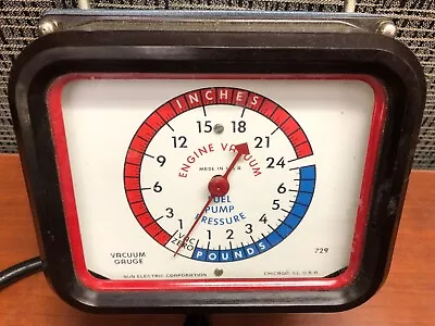 $25 • Buy Vintage Sun Electric Corporation Fuel Pump Pressure Engine Vacuum Gauge 729