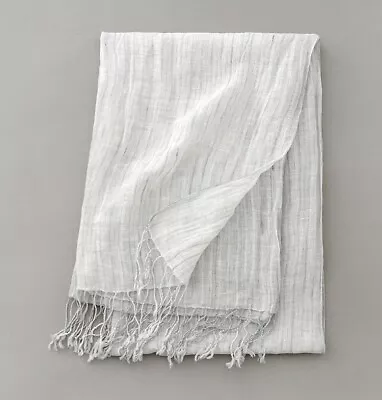 Mens 100% Linen Scarf Breathable Tasseled Soft Thin Stripe Shawl Unisex Necktie • $17.99