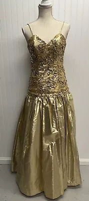 Vintage Alyce Designs Gold Lamé Lace Sequin Gown Sz 8 • $189