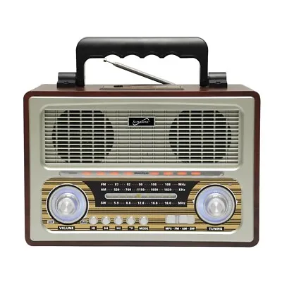 Supersonic SC-1198BT Vintage Retro 3-Band Rechargeable FM Radio +Bluetooth +USB • $33.95