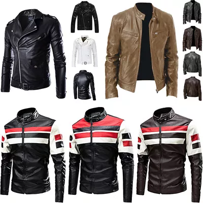$38.99 • Buy Leather Men Motorcycle Jacket Moto Riding Cafe Racer Vintage Jackets Overcoat