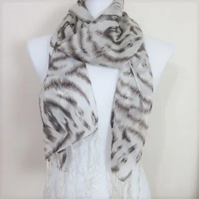 FRINGED ANIMAL PRINT Design Silk Scarf 9x64“ Long Scarvesilove 3170 • $17.50