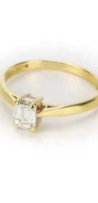 18ct Gold Diamond Emerald-Cut Solitare Ring • £550