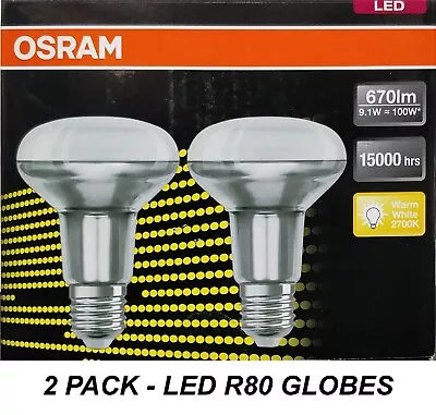 2 X LED 9W Reflector Light Globes Bulbs R80 Screw E27 Warm White 2700K 670Lm • $39.38