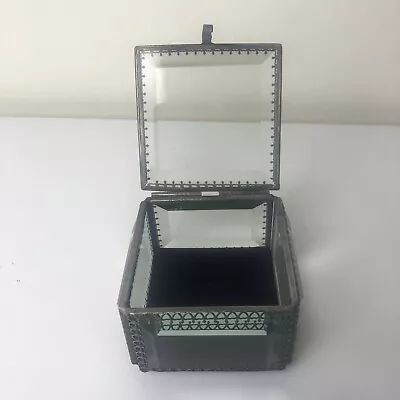 Nicole Miller Home Glass Mirrored Elegant Silver Tone Jewelry Trinket Box • $19.99