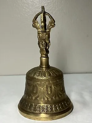 Tibet Buddhist Brass Meditation Bell With Deity On Handle. • $29.99