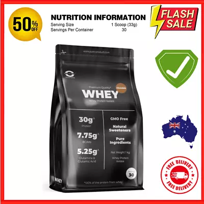 1KG WHEY PROTEIN ISOLATE Grass Fed 100% WPI CHOCOLATE • $64.95