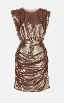 ✨ AIDAN MATTOX SEQUIN MINI DRESS COCKTAIL ROSE GOLD CAP SLEEVE BLOUSON Sz 2 • $165