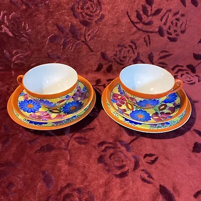 Meito China Orange Floral Coffee/Tea Set With Dessert Plates 2 Sets • £27.55