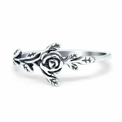 Rose Plain Ring Band Flower Oxidized 925 Sterling Silver • $12.75