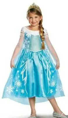 Girls Elsa Disney Princess Frozen Dress & Tiara 2 Pc Halloween Costume-sz 10/12 • $20