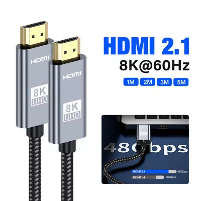 8K HDMI 2.1 Cable 48Gbps High Speed 3D 8K60 4K120 144Hz Braided Cord EARC HDR • $10.99