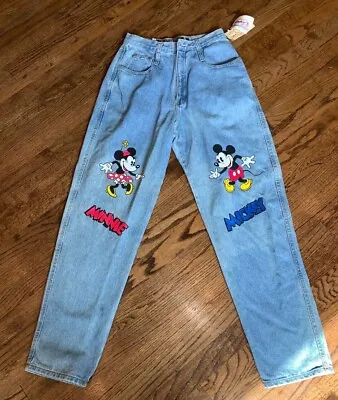 $125 • Buy Vintage 90s Disney JouJou Jeans Mickey Minnie Logo Denim Hip Hop Junior 7/8