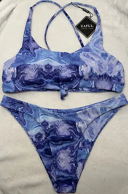 Womens ZAFUL Bikini 2 Piece Swimsuit Purple Marble Size 8 NWT • $9.99