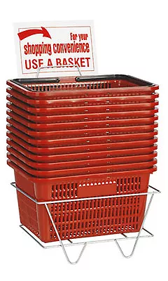 Shopping Baskets Set Of 12 Red Standard Handles Plastic W/ Metal Stand 12  X 17  • $119.47