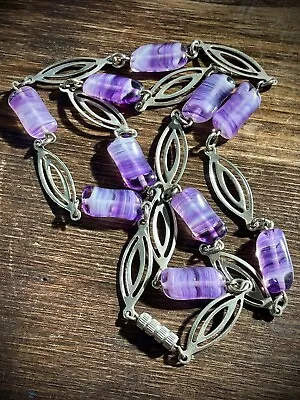 Vintage Purple Glass Beads Necklace 1960s Style Venetian Or Czech Glass Bohemian • $9.99