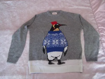 £2.49 • Buy VGC Men Knitted Christmas Jumper Sweatshirt Top Pinguin Grey Blue Next Size XL 