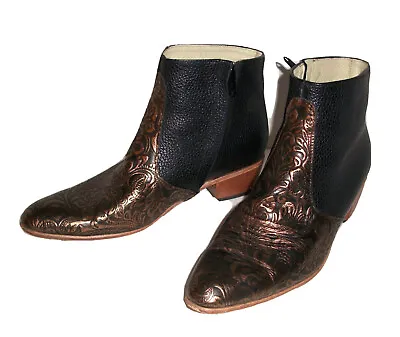 Leather Ankle Boots US8/MX5 - Goodbye Folk - Dylan Side Zip Gold/Bronze Embossed • $29.95