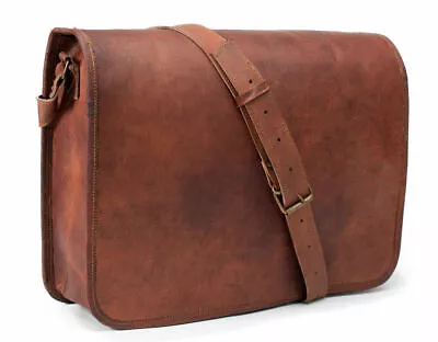 Handmade Vintage Brown Leather Full Flap Messenger Satchel Shoulder Bag • $68.72