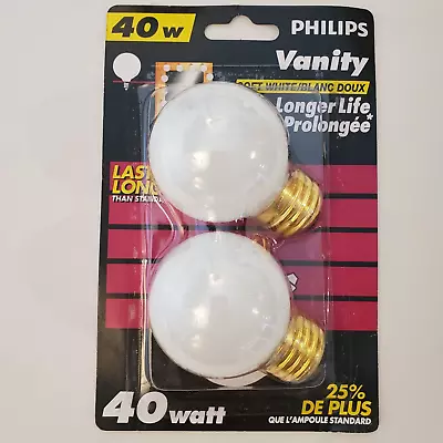 Philips DuraMax 40W Soft White G16.5 Vanity Bulb Medium Base Long Life 2 Pack • $11.12