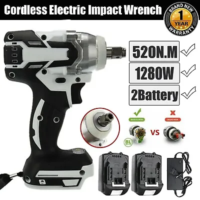 520NM 1/2  Cordless Impact Wrench Brushless Fit Makita Battery +Charger Set 18V • £39.59