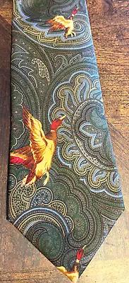 Mens Ducks And Paisley Patterened Silk Tie Hand Made By Ascot • $11.50